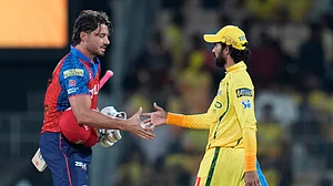 AP Photo : Punjab Kings' Marcus Stoinis shakes hand with Chennai Super Kings' captain Ruturaj Gaikwad after wining the Indian Premier League cricket against Chennai Super Kings and Punjab Kings in Chennai, India, Friday, April 3, 2026.
