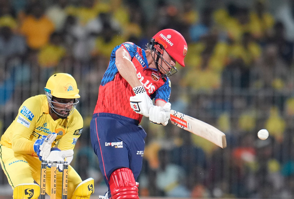 Punjab Kings' Cooper Connolly plays a shot during the Indian Premier League cricket match between Chennai Super Kings and Punjab Kings in Chennai.