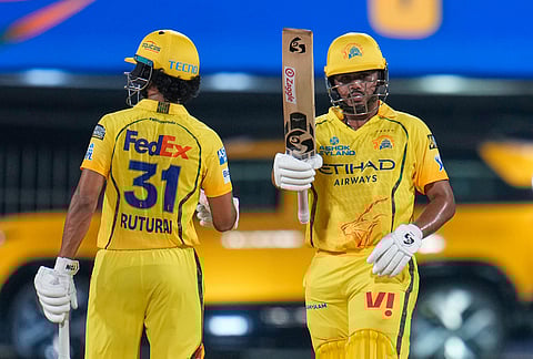 Chennai Super Kings' Ayush Mhatre celebrates his fifty runs during the Indian Premier League cricket match between Chennai Super Kings and Punjab Kings in Chennai.