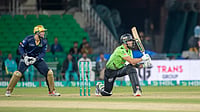 AP Photo : Lahore Qalandars batters in action against Multan Sultans in PSL 2026 at Gaddafi Stadium. 
