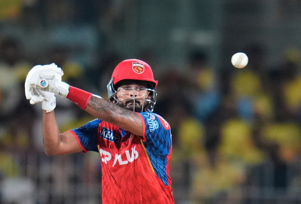 Punjab Kings' captain Shreyas Iyer hits a boundary during the Indian Premier League cricket match between Chennai Super Kings and Punjab Kings in Chennai.