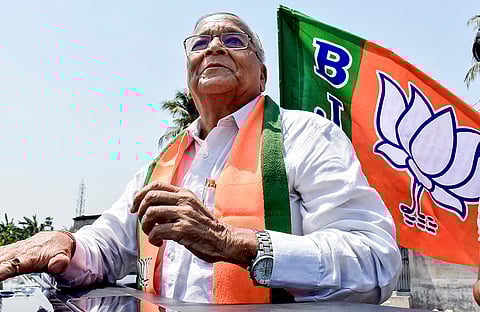 BJP candidate from Beldanga constituency Bharat Kumar Jhawar, campaigns ahead of the West Bengal Assembly elections, in Murshidabad.