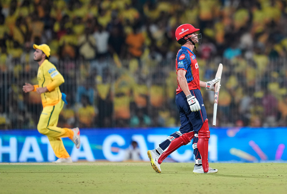 Punjab Kings' Cooper Connolly reacts after losing his wicket during the Indian Premier League cricket match between Chennai Super Kings and Punjab Kings in Chennai.
