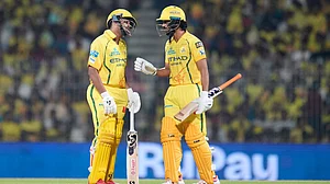 AP Photo : Chennai Super Kings' captain Ruturaj Gaikwad talks to batting partner Ayush Mhatre during the Indian Premier League cricket match between Chennai Super Kings and Punjab Kings in Chennai, India, Friday, April 3, 2026.
