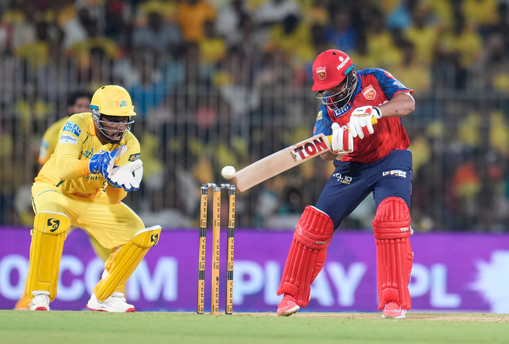 Punjab Kings' wicketkeeper Prabhsimran Singh plays a shot during the Indian Premier League cricket match between Chennai Super Kings and Punjab Kings in Chennai.