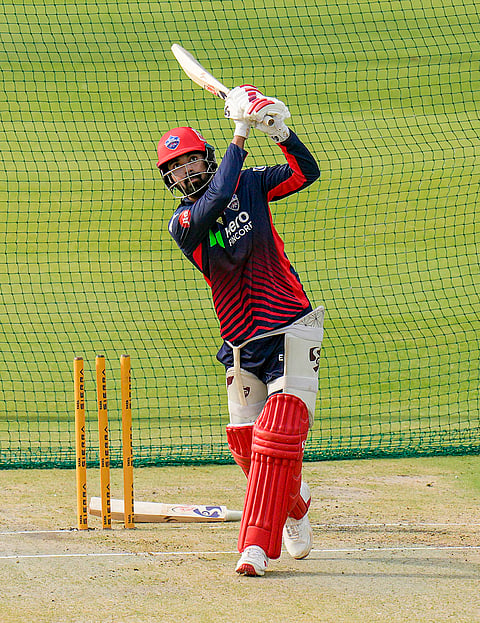 Delhi Capitals' KL Rahul during a practice session ahead of an Indian Premier League (IPL) 2026 T20 cricket match between Delhi Capitals and Mumbai Indians, in New Delhi.