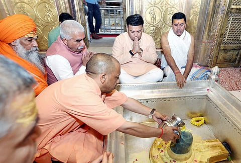 Uttar Pradesh Chief Minister Yogi Adityanath performs rituals at the 'Kashi Vishwanath Temple', in Varanasi, Uttar Pradesh.