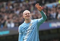 | Photo: AP/Jon Super : Manchester City's Erling Haaland celebrates after scoring his third goal during the FA Cup quarter-final soccer match between Manchester City and Liverpool in Manchester, England.