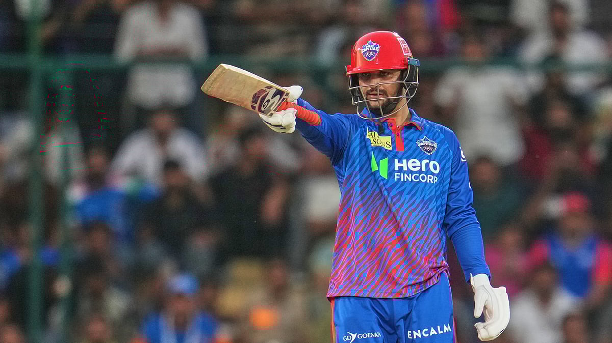 Delhi Capitals' Sameer Rizvi celebrates his fifty runs during the Indian Premier League cricket match between Delhi Capitals and Mumbai Indians in New Delhi, India, Saturday, April. 4, 2026. -  (AP Photo/Manish Swarup)