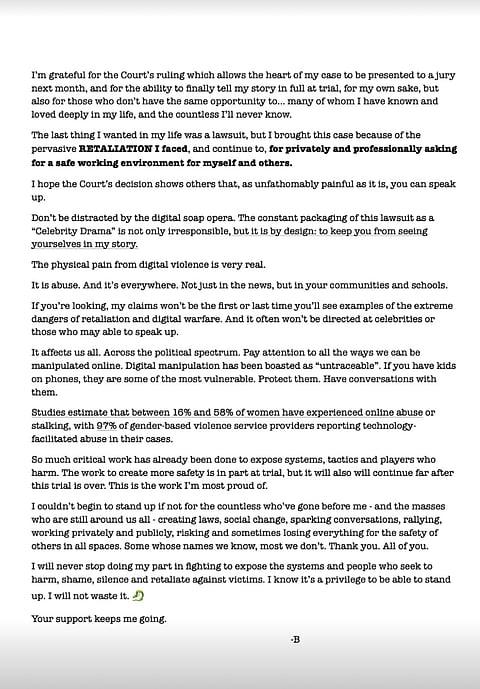 Blake Lively's official statement 