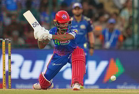 Delhi Capitals' Pathum Nissanka plays a shot during the Indian Premier League cricket match between Delhi Capitals and Mumbai Indians in New Delhi.