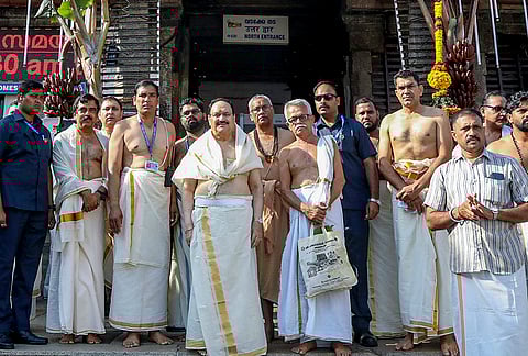 Union Minister for Health and Family Welfare JP Nadda visits the 'Sree Padmanabhaswamy Temple', in Thiruvananthapuram, Kerala. 