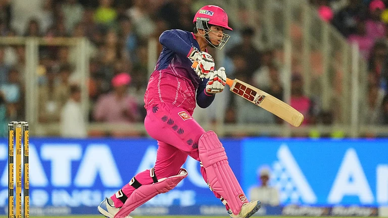 Rajasthan Royals' Vaibhav Sooryavanshi plays a shot during the Indian Premier League cricket match between Gujarat Titans and Rajasthan Royals in Ahmedabad, India, Saturday, April 4, 2026. - AP Photo/Ajit Solanki
