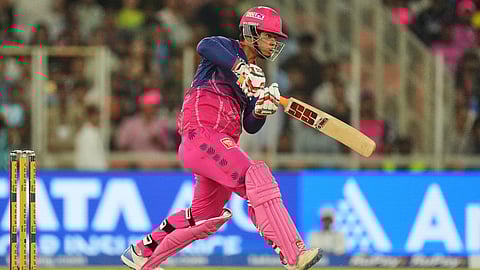 Rajasthan Royals' Vaibhav Sooryavanshi plays a shot during the Indian Premier League cricket match between Gujarat Titans and Rajasthan Royals in Ahmedabad, India, Saturday, April 4, 2026. 