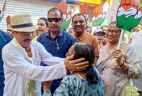Congress candidate from Berhampore constituency Adhir Ranjan Chowdhury, campaigns ahead of the West Bengal Assembly elections, in Murshidabad, West Bengal.