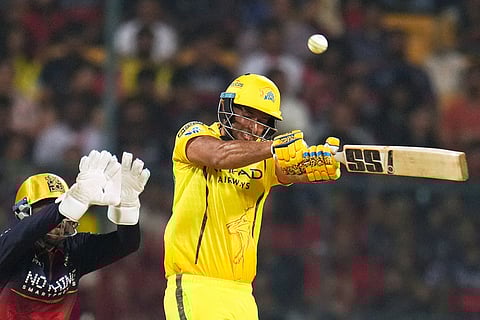 Chennai Super Kings' Shivam Dube bats during the Indian Premier League cricket match between Chennai Super Kings and Royal Challengers Bengaluru in Bengaluru, India.