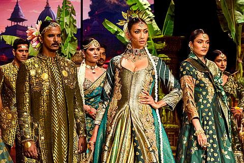 Models walk the ramp for designer Rohit Verma during the Bombay Times Fashion Week 2026, in Mumbai.
