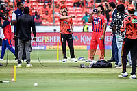 SRH Vs LSG, IPL 2026: See Best Photos From Indian Premier League Match 10 At Hyderabad's Rajiv Gandhi Stadium | Photo: PTI : Sunrisers Hyderabad's captain Ishan Kishan, centre, flips the coin at the toss as Lucknow Super Giants' captain Rishabh Pant looks on, ahead of an Indian Premier League (IPL) 2026 T20 cricket match between Sunrisers Hyderabad and Lucknow Super Giants at the Rajiv Gandhi International Cricket Stadium, in Hyderabad, Telangana.