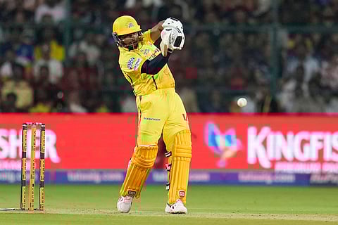 Chennai Super Kings' Sarfaraz Khan plays a shot during the Indian Premier League cricket match between Chennai Super Kings and Royal Challengers Bengaluru in Bengaluru, India.