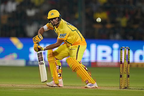 Chennai Super Kings' Prashant Veer bats during the Indian Premier League cricket match between Chennai Super Kings and Royal Challengers Bengaluru in Bengaluru, India.