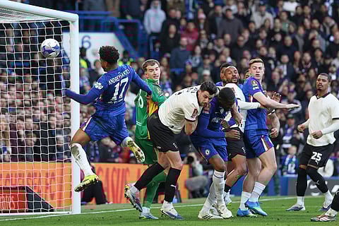 Chelsea's Andrey Santos, left, scores his side's fifth goal during the English FA Cup quarterfinal soccer match between Chelsea and Port Vale in London, England.