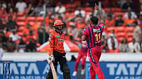 SRH Vs LSG LIVE Score, IPL 2026: Orange Army Off To A Poor Start In Uppar; Klaasen, Livingstone Attempt Rebuild (AP Photo/Mahesh Kumar A.) : Lucknow Super Giants' Mohammed Shami, right, celebrates the wicket of Sunrisers Hyderabad's Abhishek Sharma during the Indian Premier League cricket match between Sunrisers Hyderabad and Lucknow Super Giants in Hyderabad, India, Sunday, April 5, 2026.