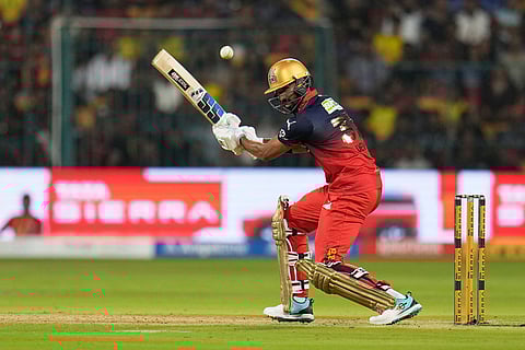 Royal Challengers Bengaluru's Devdutt Padikkal plays a shot during the Indian Premier League cricket match between Chennai Super Kings and Royal Challengers Bengaluru in Bengaluru, India.