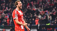 Will Harry Kane Play Bayern Munich's UEFA Champions League 2025-26 Quarter-Final Against Real Madrid? | Photo: Tom Weller/dpa via AP : Bayern Munich's Harry Kane reacts during Champions League round of 16 second leg soccer match between Bayern Munich and Atalanta Bergamo in Munich, Germany.