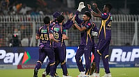 AP : Kolkata Knight Riders' Blessing Muzarabani, right, celebrates the wicket of Sunrisers Hyderabad's Abhishek Sharma during their Indian Premier League match in Kolkata.