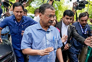 | Photo: PTI/Atul Yadav : AAP National Convener Arvind Kejriwal arrives at the Delhi High Court to appear in connection with the liquor scam case, in New Delhi.