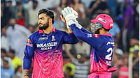 rajasthanroyals/X : RR captain Riyan Parag along with Dhruv Jurel in IPL 2026 clash against GT at Narendra Modi Stadium in Ahmedabad. 