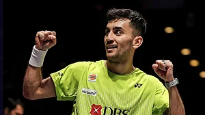 BAI_Media/X : Lakshya Sen in action in the All England 2026.