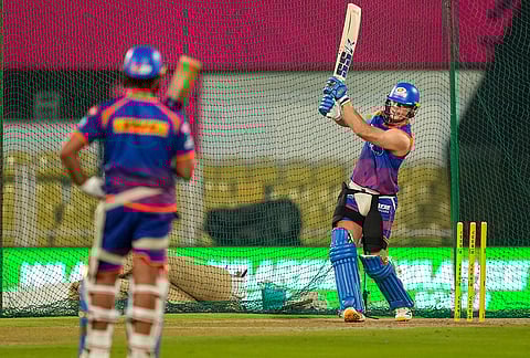 Mumbai Indians' Ryan Rickelton during a training session ahead of an Indian Premier League (IPL) 2026 T20 cricket match between Mumbai Indians and Rajasthan Royals, in Guwahati.