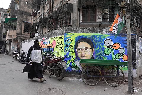 A wall graffiti of Mamata Banerjee at Dr. Sudhir Bose road at ward 77 under Bhabanipur constituency