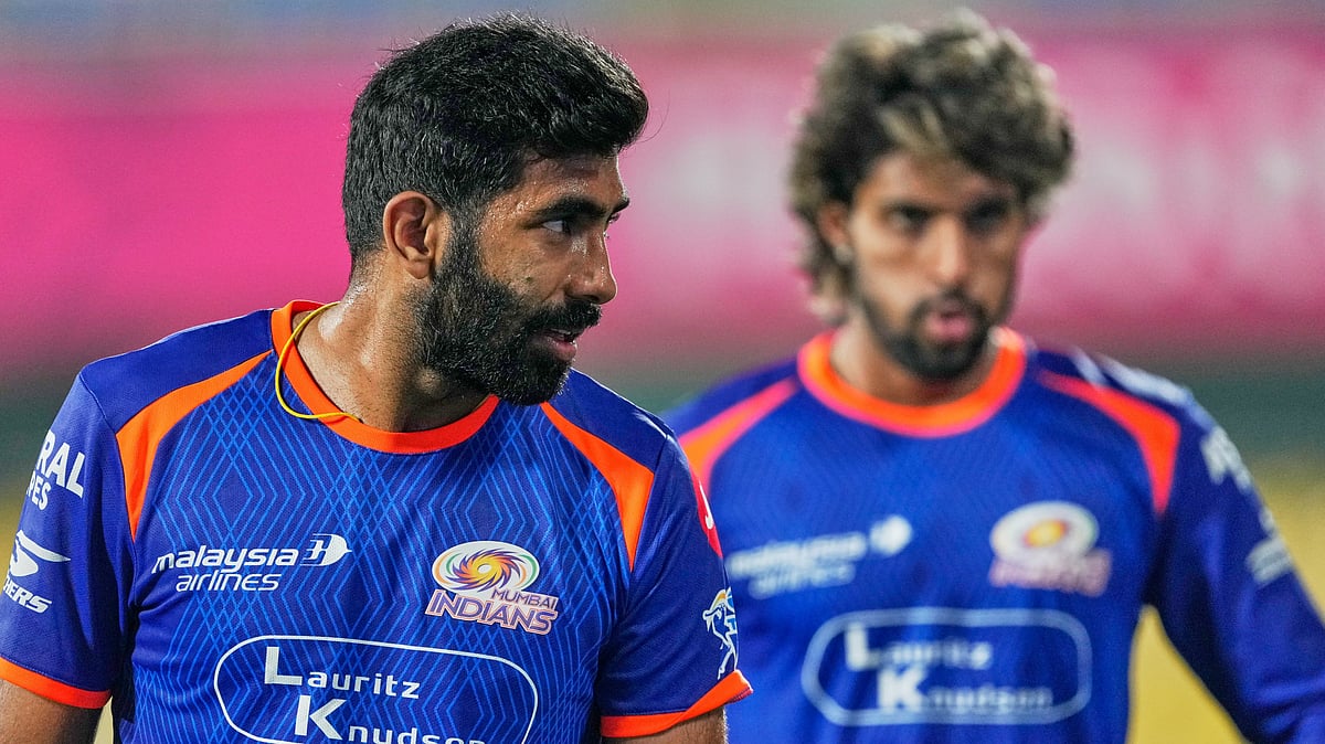 Mumbai Indians' Jasprit Bumrah and Tilak Verma train ahead of the Indian Premier League cricket match between Mumbai Indians and Rajasthan Royals in Guwahati, India, Monday, April 6, 2026 - (AP Photo/Anupam Nath)