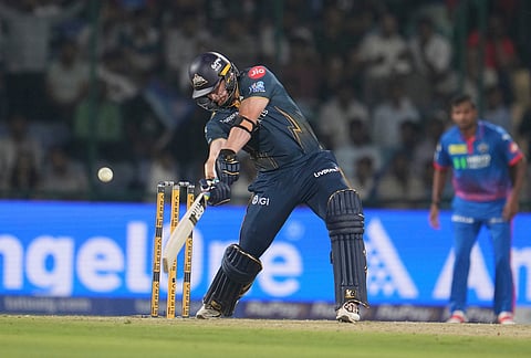 Gujarat Titans' Glenn Phillips plays a shot during the Indian Premier League cricket match between Delhi Capitals and Gujarat Titans in New Delhi.