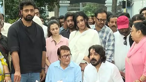 Tollywood actors, led by Prosenjit Chatterjee and Dev, address the media in Kolkata