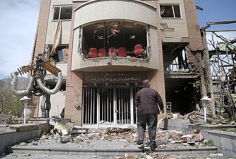 A view of the damaged Shahid Beheshti University following a military strike carried out by the United States and Israel on April 06, 2026 in the Velenjak district of Tehran, Iran. 
