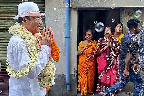 Congress candidate from Berhampore constituency, Adhir Ranjan Chowdhury, campaigns ahead of the West Bengal Assembly Election, in Murshidabad district.