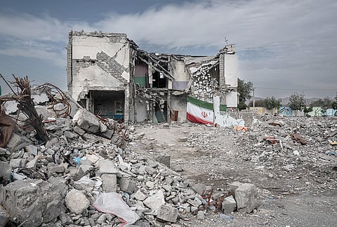 The remains of the Shajarat al-Tayyiba Primary School, which was bombed on February 28, 2026, resulting in the deaths of 168 students, are seen in the city of Minab, Iran, on March 31, 2026. 