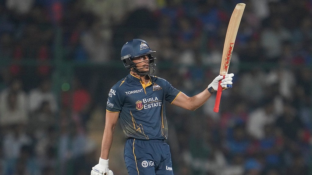 Gujarat Titans' captain Shubman Gill celebrates his fifty runs during the Indian Premier League match between Delhi Capitals and Gujarat Titans in New Delhi. - AP/Manish Swarup