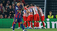 Barcelona Vs Atletico Madrid LIVE Score, UEFA Champions League: Cubrasi Sees Red As Alvarez Gives Atleti Lead Joan Monfor/AP : Atletico Madrid players celebrate after Atletico Madrid's Julian Alvarez.