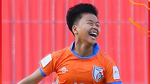 TheAWCL/X : Indian footballers celebrating after scoring a goal against Chinese Taipei in AFC U20 Women's Asian Cip 2026.