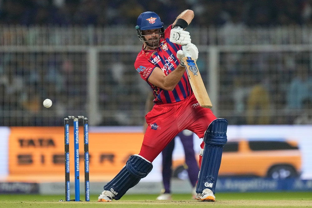 Lucknow Super Giants' Aiden Markram plays a shot during the Indian Premier League cricket match between Kolkata Knight Riders and Lucknow Super Giants in Kolkata, India.