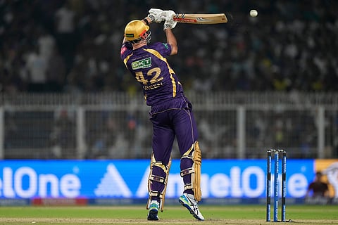 Kolkata Knight Riders' Cameron Green plays a shot during the Indian Premier League cricket match between Kolkata Knight Riders and Lucknow Super Giants in Kolkata, India.