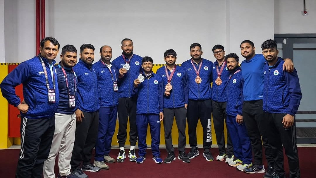 Nitesh Siwach lost the 97kg final to defending champion Mohammadhadi Saravi to settle for silver, while Prince (82kg) and Sachin Sahrawat (67kg) claimed bronze medals. - Instagram/@wrestlernitesh