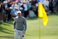 | Photo: AP/Ashley Landis : Rory McIlroy, of Northern Ireland, walks to green on the 16th hole during a practice round ahead of the Masters golf tournament at the Augusta National Golf Club, in Augusta, Georgia.