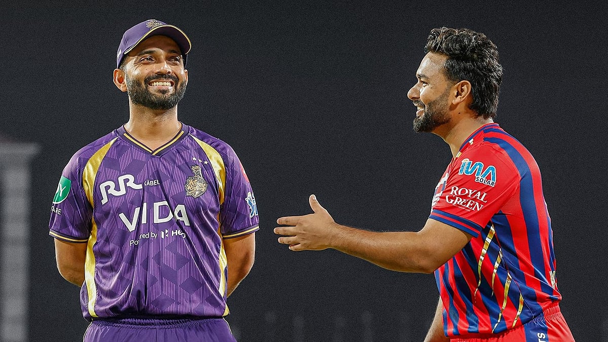 Ajinkya Rahane and Rishabh Pant at toss ahead of KKR vs LSG IPL 2026 match.  - KKRiders/X