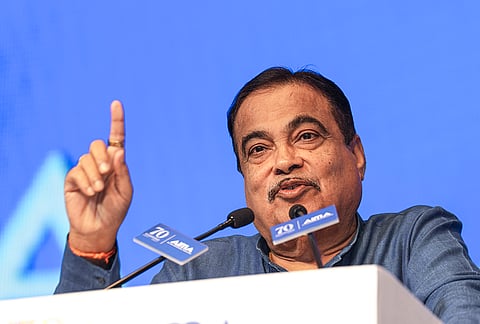 Union Minister of Road Transport and Highways Nitin Gadkari speaks during the 'National Leadership Conclave' marking All India Management Association's (AIMA) Platinum Jubilee, in New Delhi.