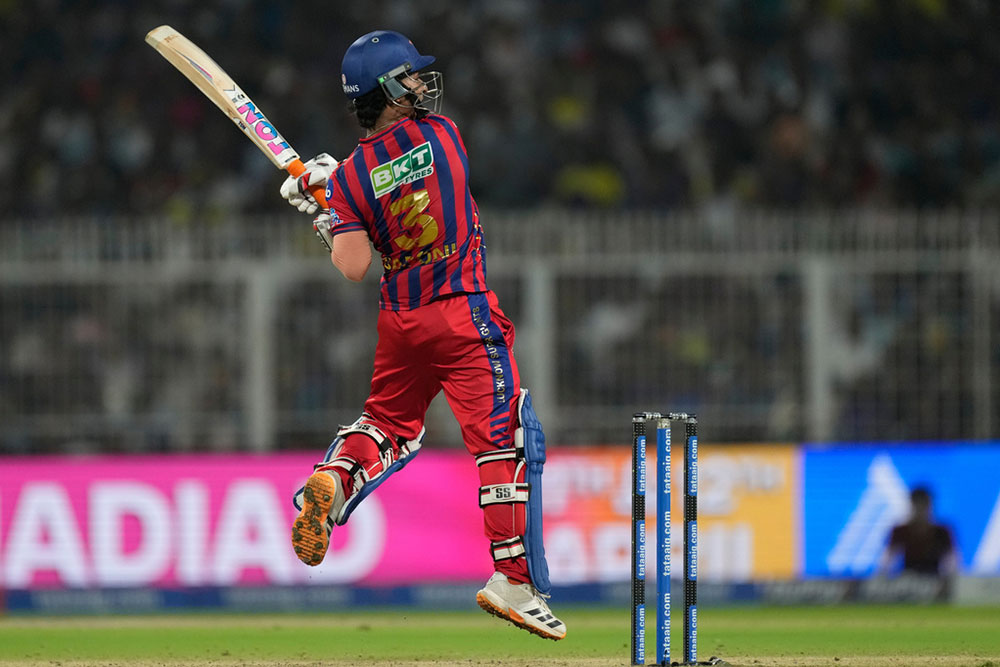 Lucknow Super Giants' Ayush Badoni plays a shot during the Indian Premier League cricket match between Kolkata Knight Riders and Lucknow Super Giants in Kolkata, India.